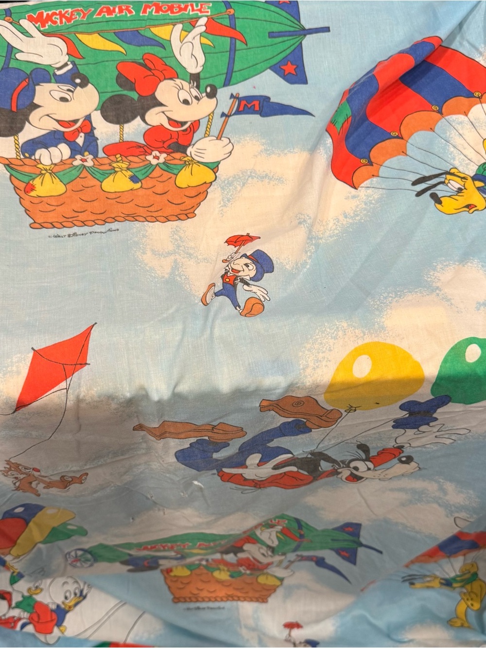 Vintage Walt Disney Productions Sky Adventure Cartoon Twin Sheet for Projects